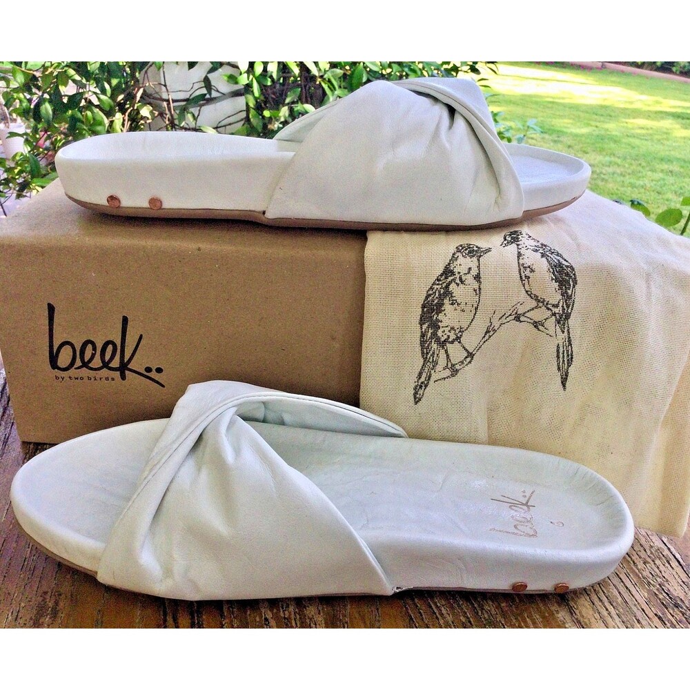 BEEK Vireo White Leather Slide Sandals Size 6 With Box And Bag